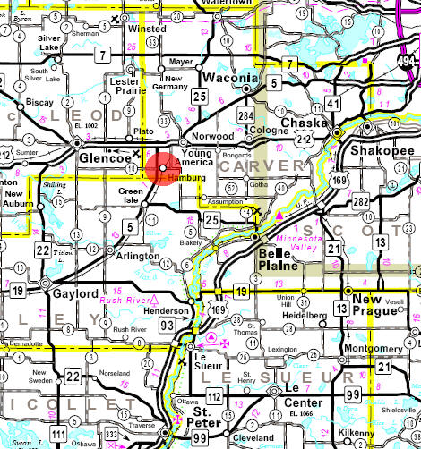Minnesota State Highway Map of the Hamburg Minnesota area