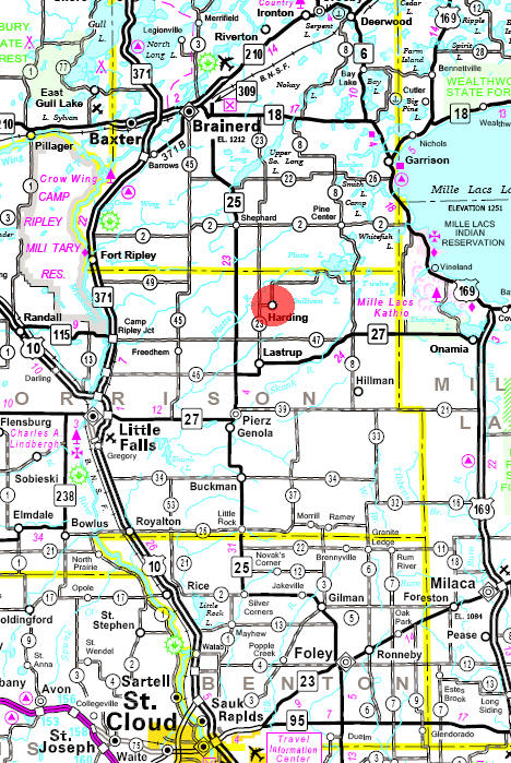 Minnesota State Highway Map of the Harding Minnesota area