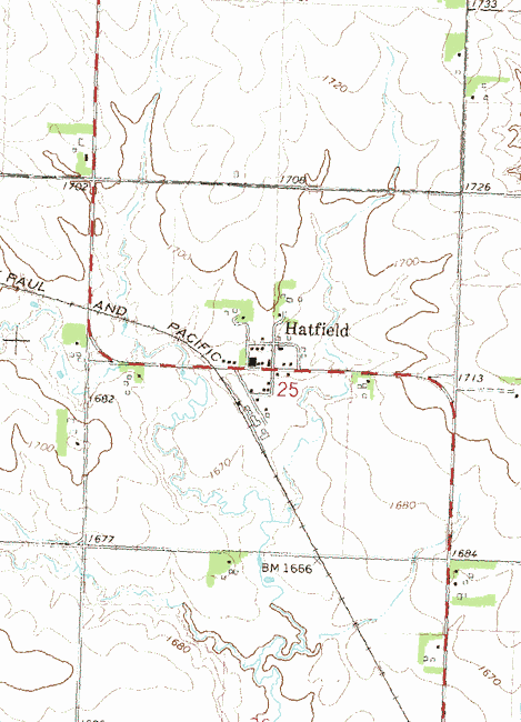 Topographic map of the Hatfield Minnesota area