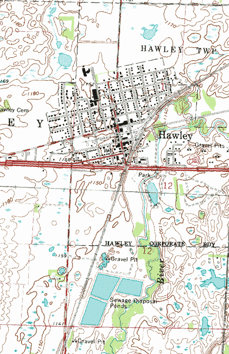 Topographic Map of the Hawley Minnesota area