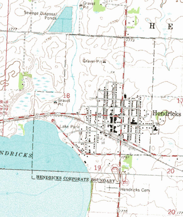 Topographic map of the Hendricks Minnesota area
