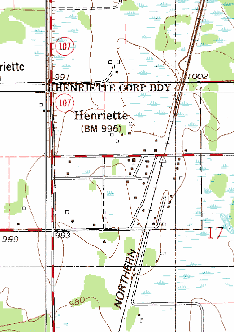 Topographic Map of the Henriette Minnesota area