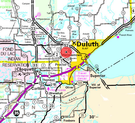 Minnesota State Highway Map of the Hermantown Minnesota area