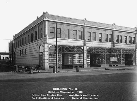 Building #12, E.W. Coons owner, operated by Thouin Hardware and Nides Brothers Clothing, Hibbing Minnesota, 1920