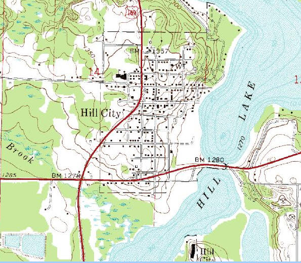 Topographic Map of Hill City Minnesota