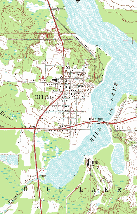 Topographic map of the Hill City Minnesota area