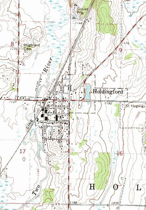 Topographic map of the Holdingford Minnesota area