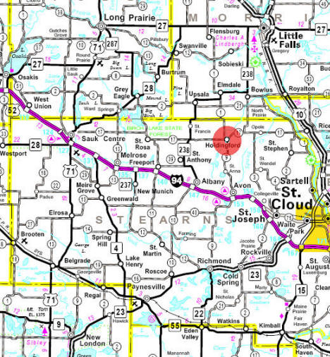 Minnesota State Highway Map of the Holdingford Minnesota area