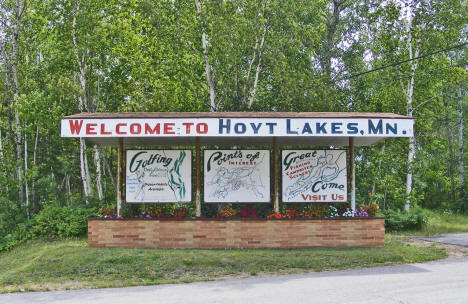 Welcome sign, Hoyt Lakes Minnesota, 2009