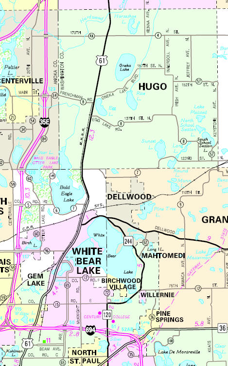 Minnesota State Highway Map of the Hugo Minnesota area