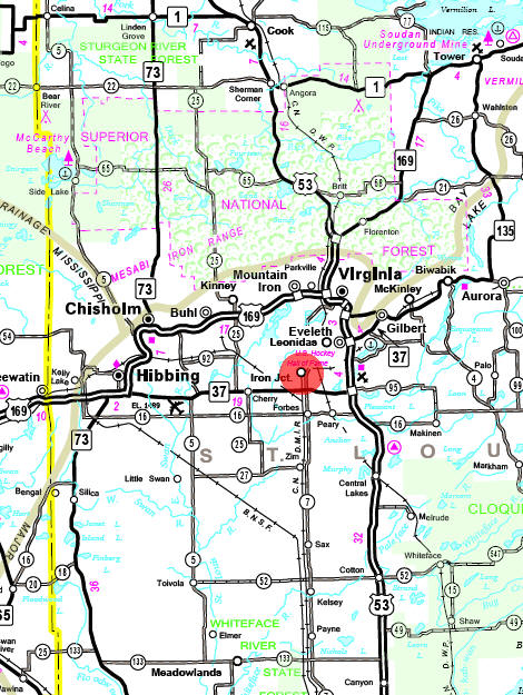 Minnesota State Highway Map of the Iron Junction Minnesota area