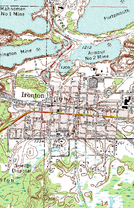 Topographic map of Ironton Minnesota