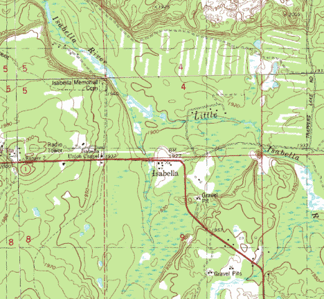 Topographic Map of the Isabella Minnesota area