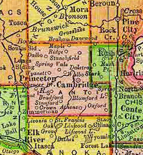 1895 Map of Isanti County Minnesota