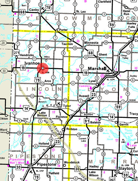 Minnesota State Highway Map of the Ivanhoe Minnesota area