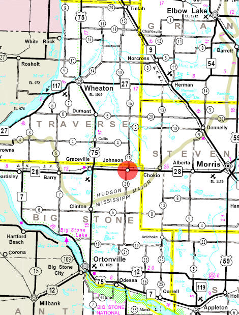 Minnesota State Highway Map of the Johnson Minnesota area