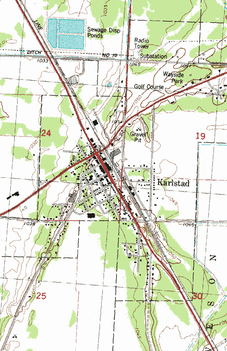 Topographic Map of the Karlstad Minnesota area