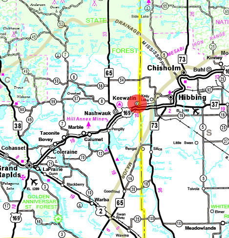 Minnesota State Highway Map of the Keewatin Minnesota area