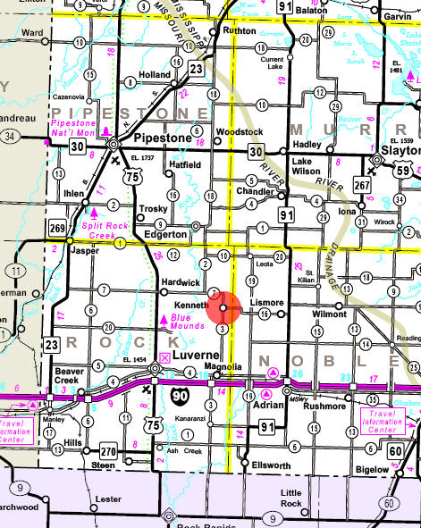 Minnesota State Highway Map of the Kenneth Minnesota area