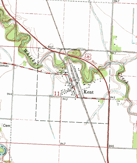 Topographic map of the Kent Minnesota area