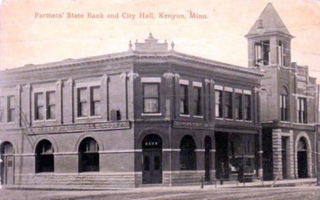 Farmer's State Bank and City Hall, Kenyon Minnesota, 1910's