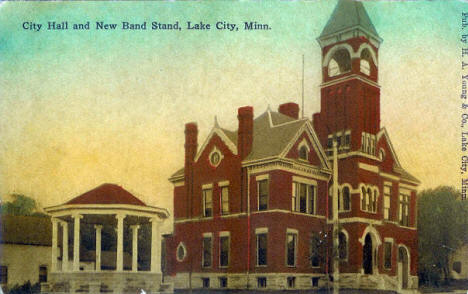 City Hall and New Band Stand, Lake City Minnesota, 1910's