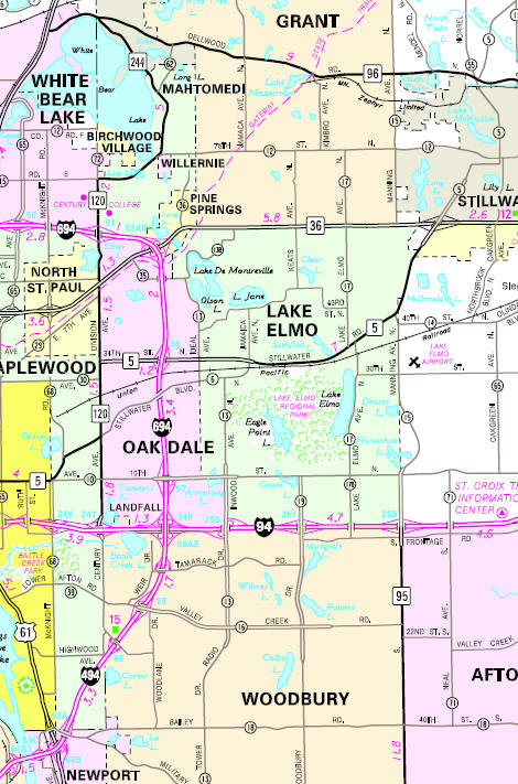 Minnesota State Highway Map of the Lake Elmo Minnesota area