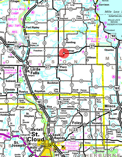 Minnesota State Highway Map of the Lastrup Minnesota area
