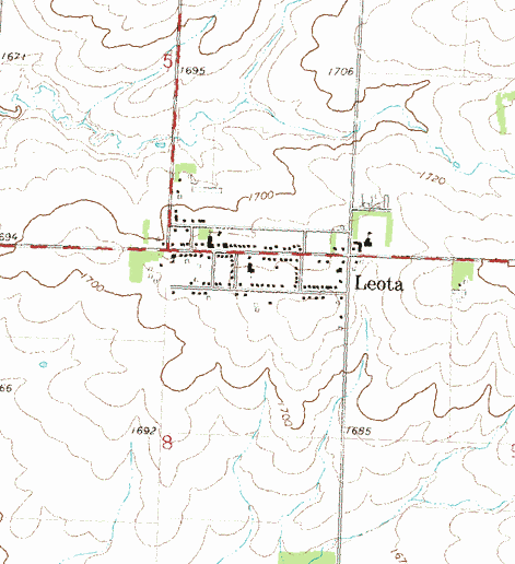 Topographic map of the Leota Minnesota area