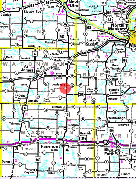 Minnesota State Highway Map of the Lewisville Minnesota area