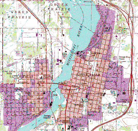 Topographic Map of Little Falls Minnesota