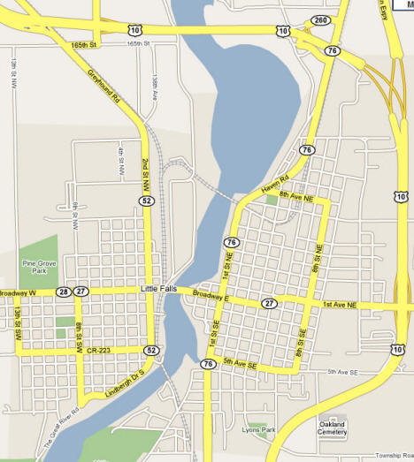 Street Map of Little Falls Minnesota