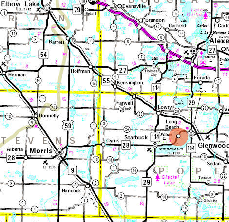 Minnesota State Highway Map of the Long Beach Minnesota area