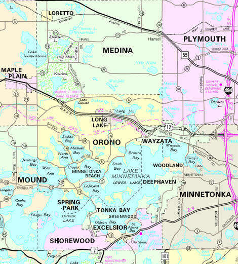Minnesota State Highway Map of the Long Lake Minnesota area