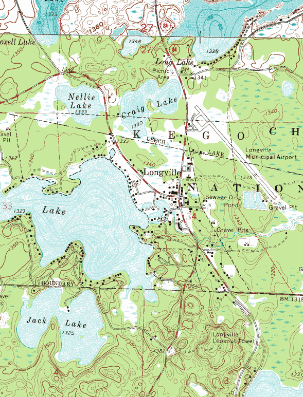 Topographic map of the Longville Minnesota area