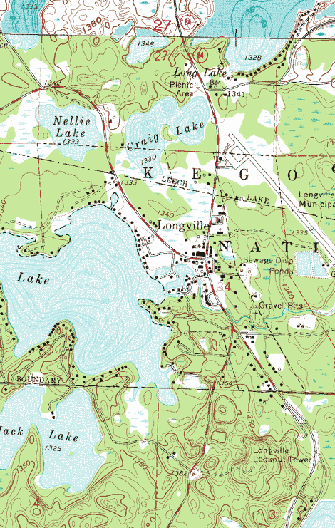 Topographic Map of the Longville Minnesota area