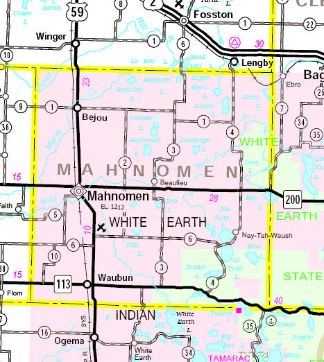 Minnesota State Highway Map of the Mahnomen County area