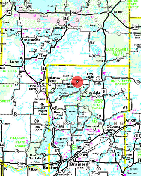Minnesota State Highway Map of the Manhattan Beach Minnesota area