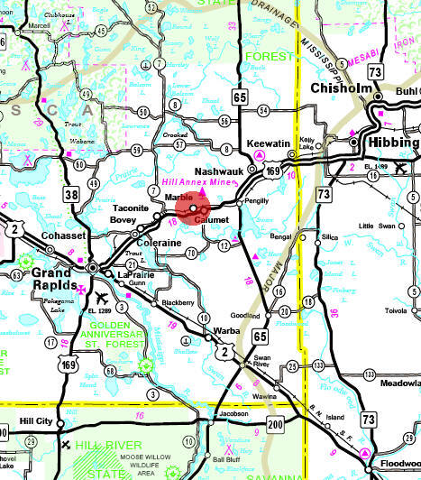 Minnesota State Highway Map of the Marble Minnesota area