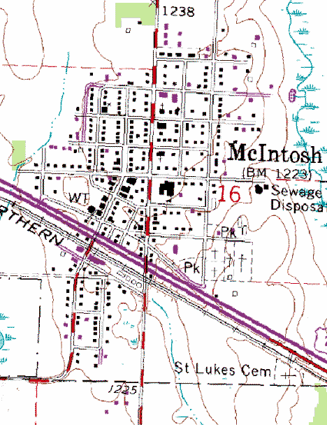 Topographic Map of the McIntosh Minnesota area