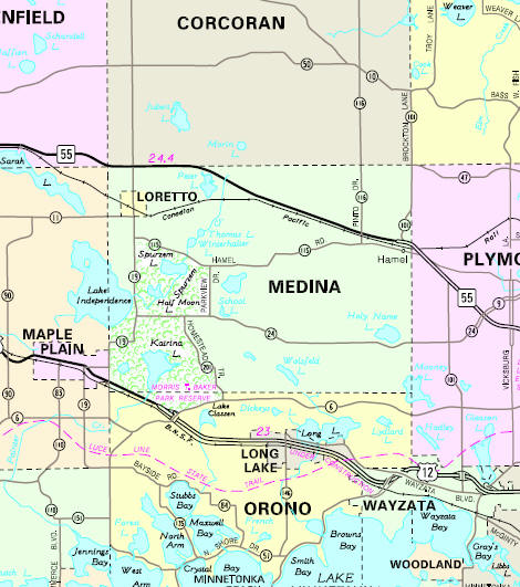 Minnesota State Highway Map of the Medina Minnesota area