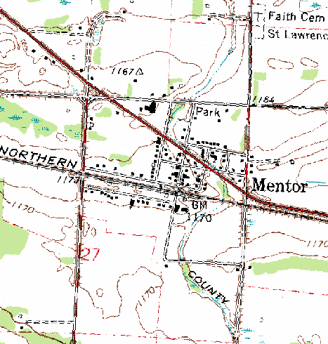 Topographic Map of the Mentor Minnesota area