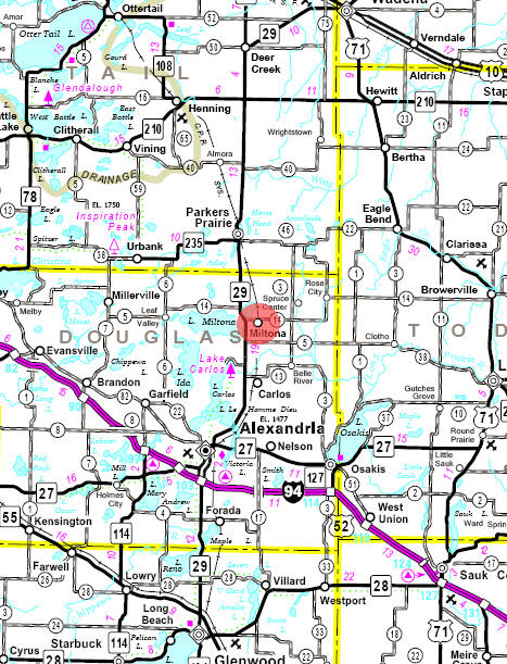Minnesota State Highway Map of the Miltona Minnesota area