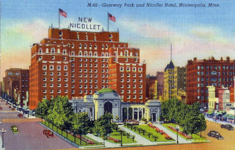 Gateway Park and Nicollet Hotel, Minneapolis Minnesota, 1940's