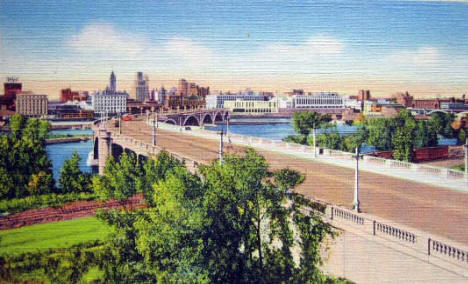 3rd Avenue Bridge and Downtown Minneapolis Minnesota, 1935