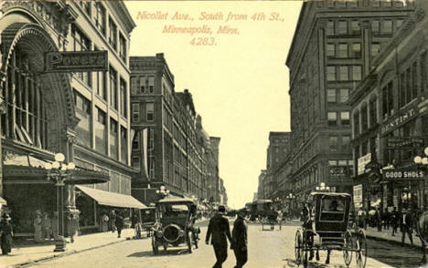 Nicollet Avenue looking south from 4th Street, Minneapolis Minnesota, 1910