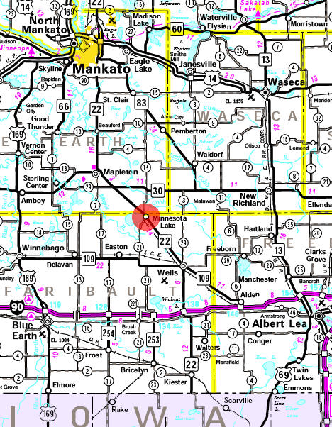 Minnesota State Highway Map of the Minnesota Lake Minnesota area