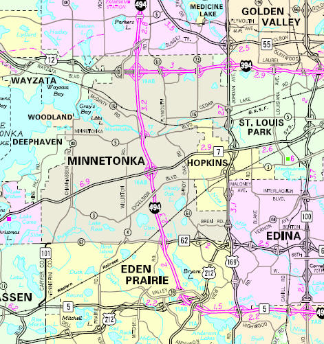 Minnesota State Highway Map of the Minnetonka Minnesota area
