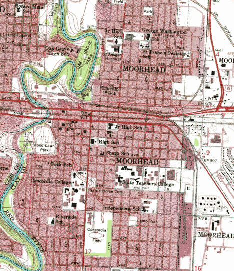 Topographic Map of Moorhead Minnesota