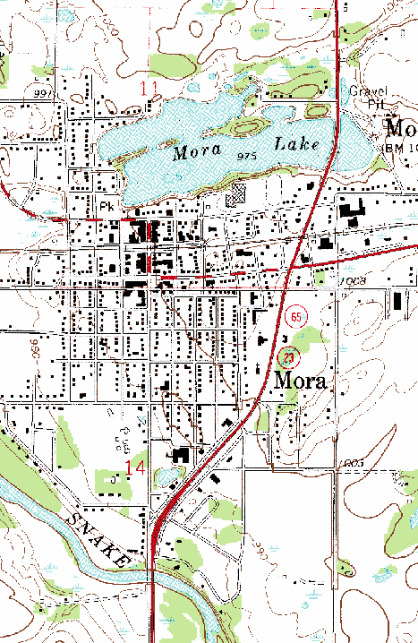 Topographic Map of the Mora Minnesota area
